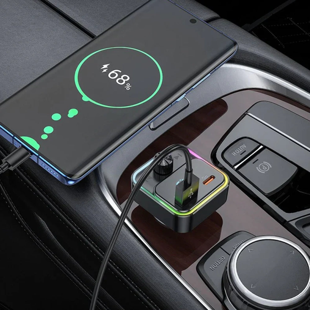 (48 W) Adaptateur de chargeur de voiture à charge rapide à deux ports USB-C et QC3.0 USB-A Transmetteur radio FM Bluetooth pour musique (48 W) Adaptateur de chargeur de voiture à charge rapide à deux ports USB-C et QC3.0 USB-A Transmetteur radio FM Bluetooth pour musique